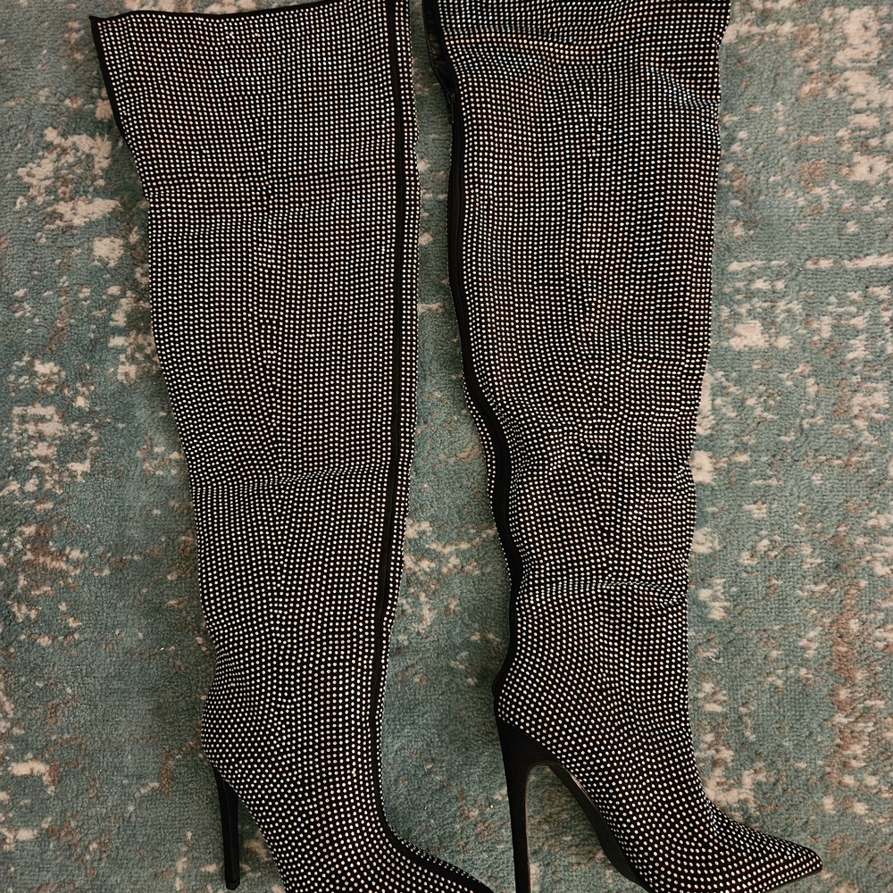 Tall Heeled Boots w/ Holographic Rhinestones - Shoe Dazzle